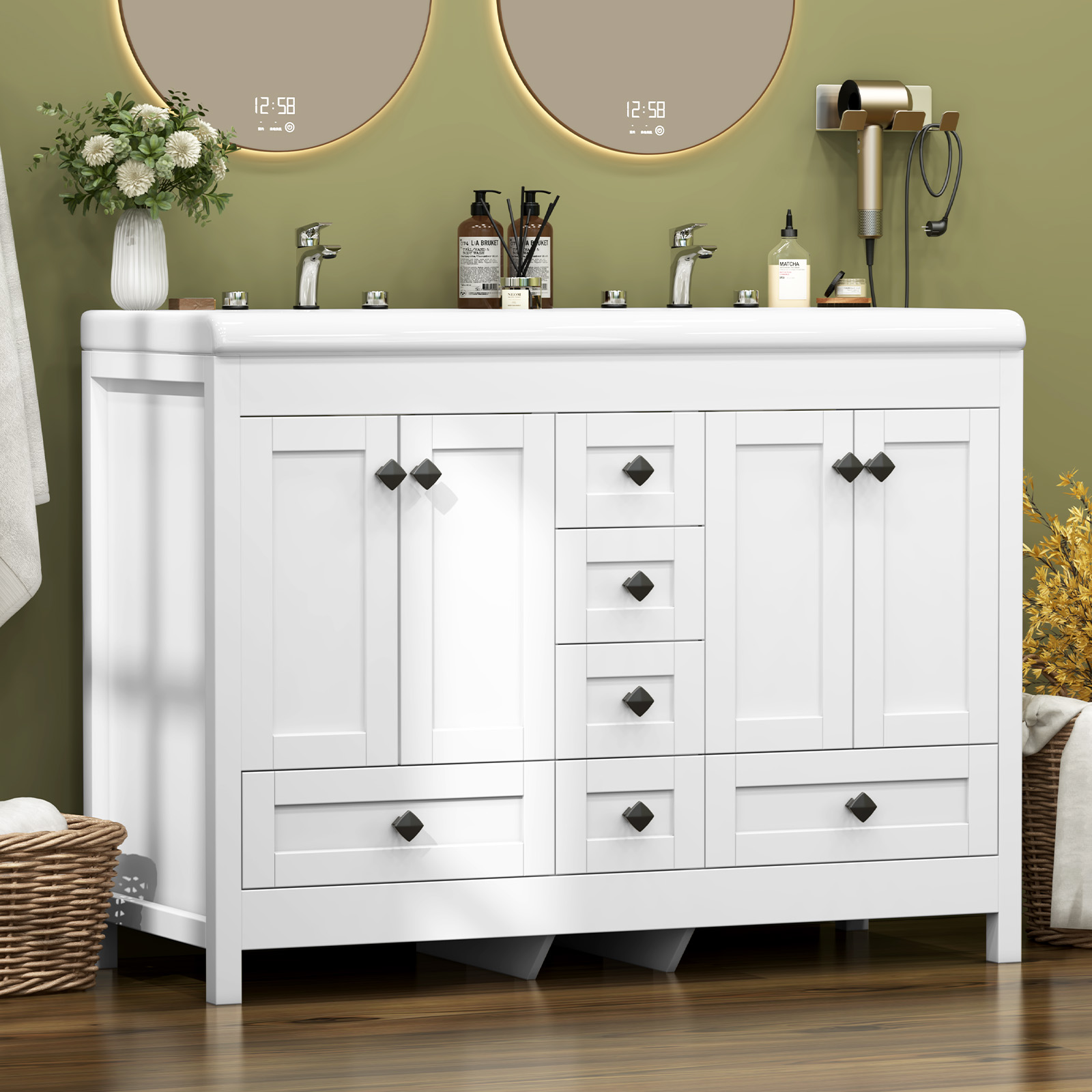 Home Bathroom Vanity Combo - 47.3 İnç Beyaz Banyo Dolabı Çift