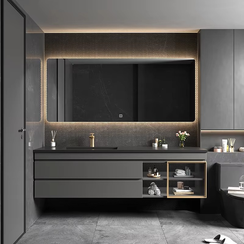 Home Bathroom Vanity Combo - Klasik İskandinav Aydınlatmalı Banyo Dolabı Aynası